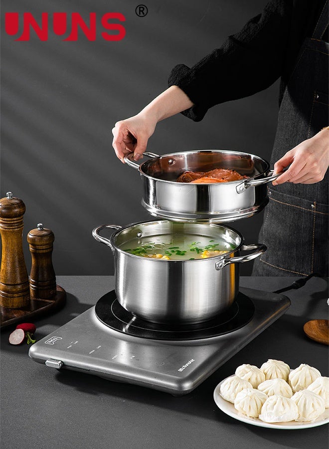 UNUNS Steamer for Cooking,2-Tier 24CM Stainless Steel Steaming Pot with Steamer Basket for Vegetable,Dumpling,Soup,Pasta,Seafood,Transparent Glass Lid and Handle for Safe Cool Touch Cooking - Image 5